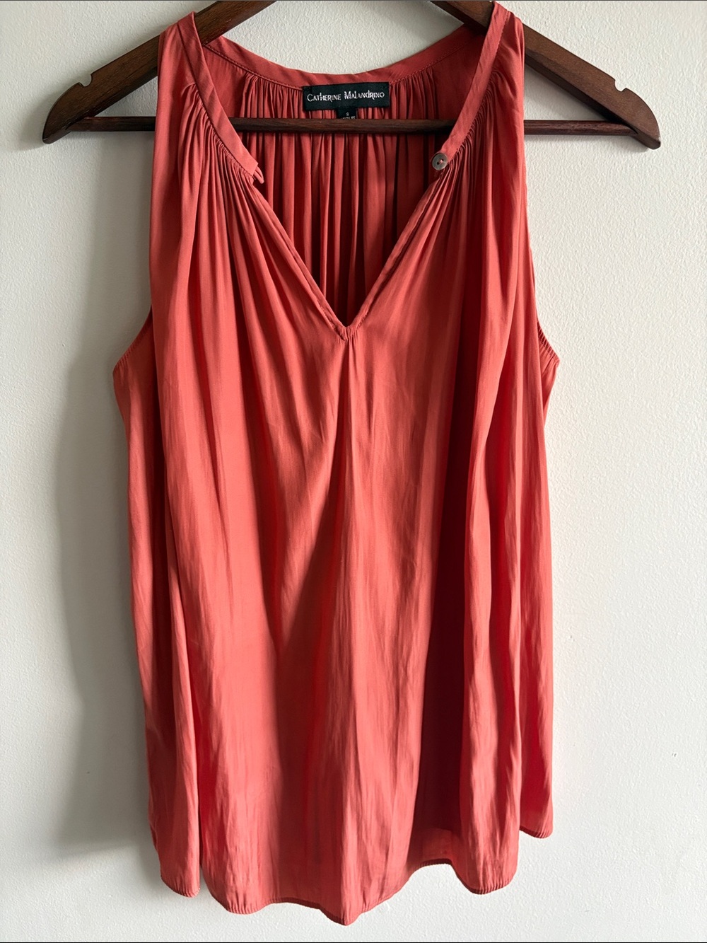 Catherine Malandrino Sleeveless Gathered V-Neck‎ Blouse Rust Size Small